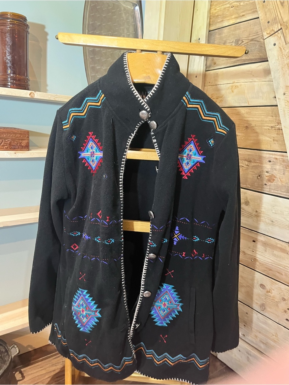 Black Embroidered Southwestern-Style Women's Jacket